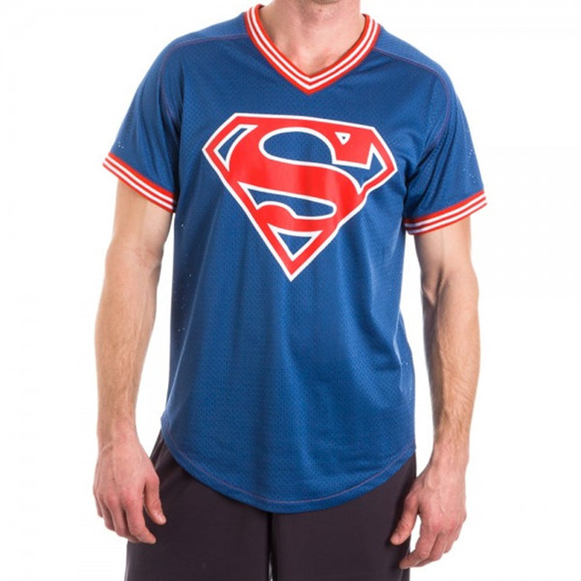 Superman 00 Men's Blue Mesh Poly Jersey Sports Short Sleeves T-Shirts