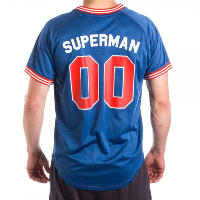 Superman 00 Men's Blue Mesh Poly Jersey Sports Short Sleeves T-Shirts