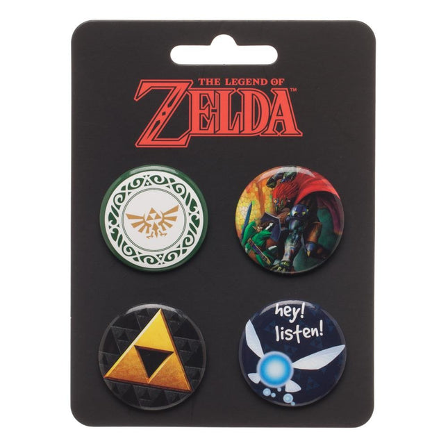 Zelda Button Pin 4 Pack Set Black