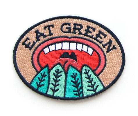 Eat Green Embroidered Sew or Iron-on Backing Patch