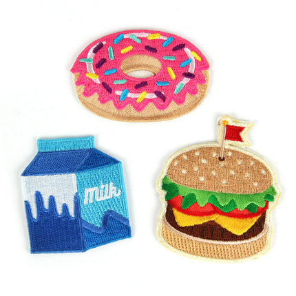 Food Fight Decorative Embroidered Sew or Sticker Patch Pack